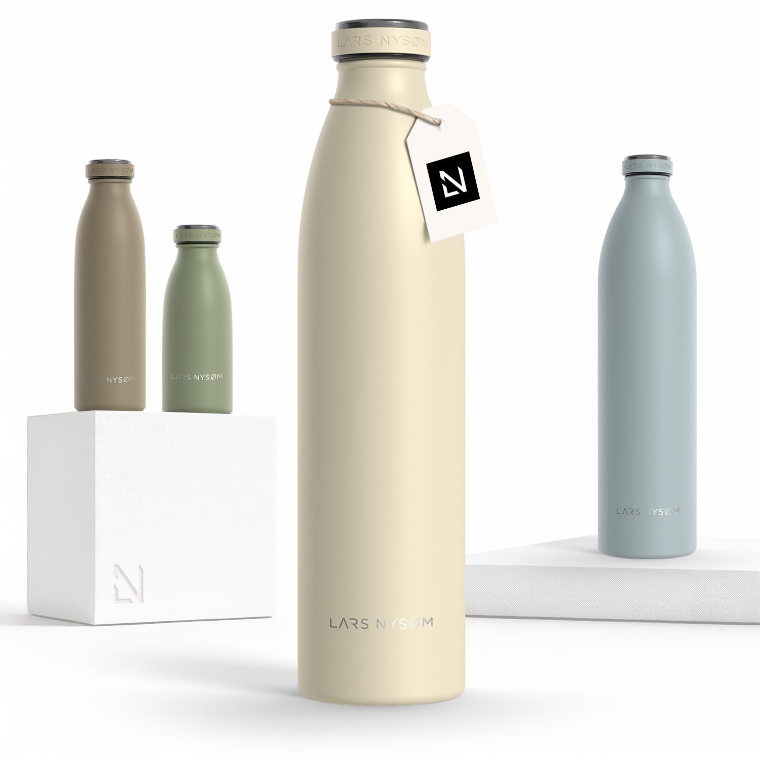 LARS NYSØM Stainless Steel Insulated Water Bottle 350ml, 500ml, 750ml, 1L, 1 5 Liter | Insulated Thermo Flask for Hot and Cold Beverages | Leakproof Drinking Bottle (Almond Beige, 1000ml)