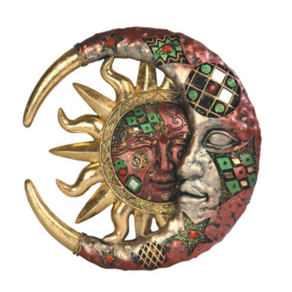 George S. Chen Imports Red Cracked Mosaic Crescent Moon & Sun Wall Plaque Decoration