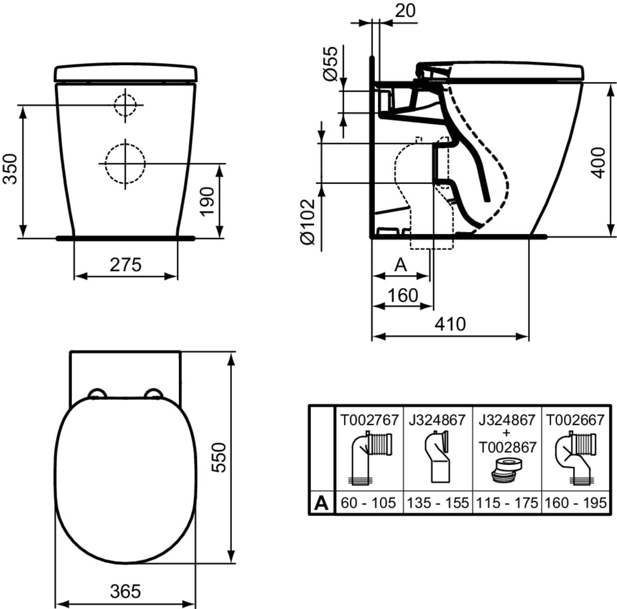 Ideal Standard Wand-WC Connect E052401 Aquablade Weiß