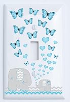 Vista 3 de Placa de interruptor de luz con corazones de mariposa azul y elefante, cubierta de salida para decoración de guardería con Chevrons (palanca doble)