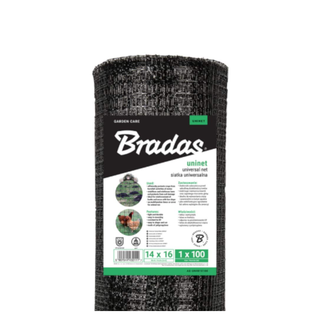 Bradas AS-UN10200BK 200 m² ochrona przed molami, ochrona przed ptakami, siatka do ochrony stawu, czarna, 2000 x 100 x 0,19 cm