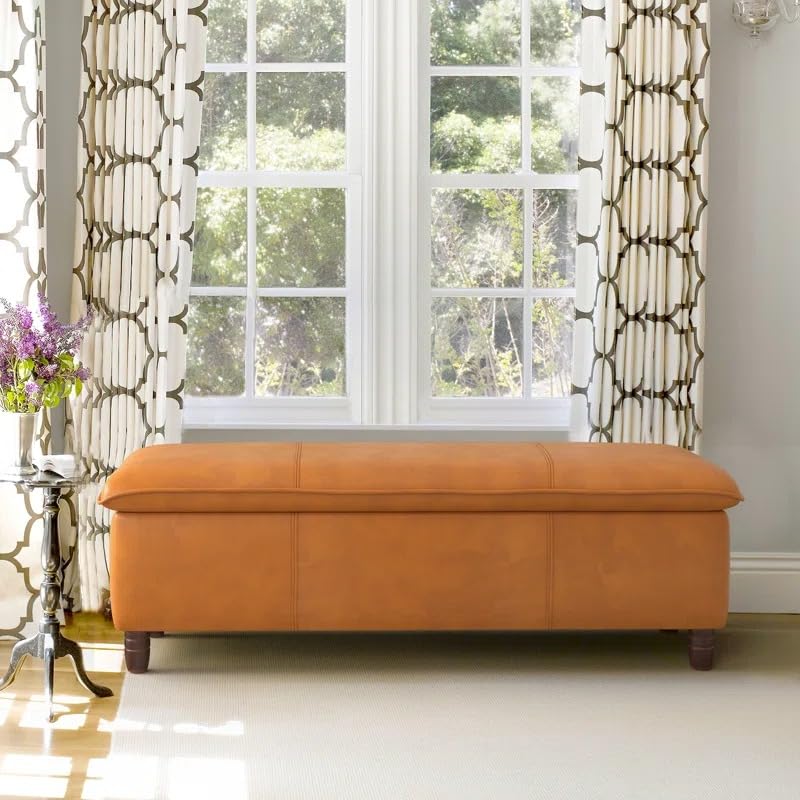 LEGACY OF COMFORT Breeanna Faux Leather Upholstered Ottoman Bench with Storage for Living Room, Storage Chest for Sofa Couch Bedroom Entryway (Brown Leather)-image-16