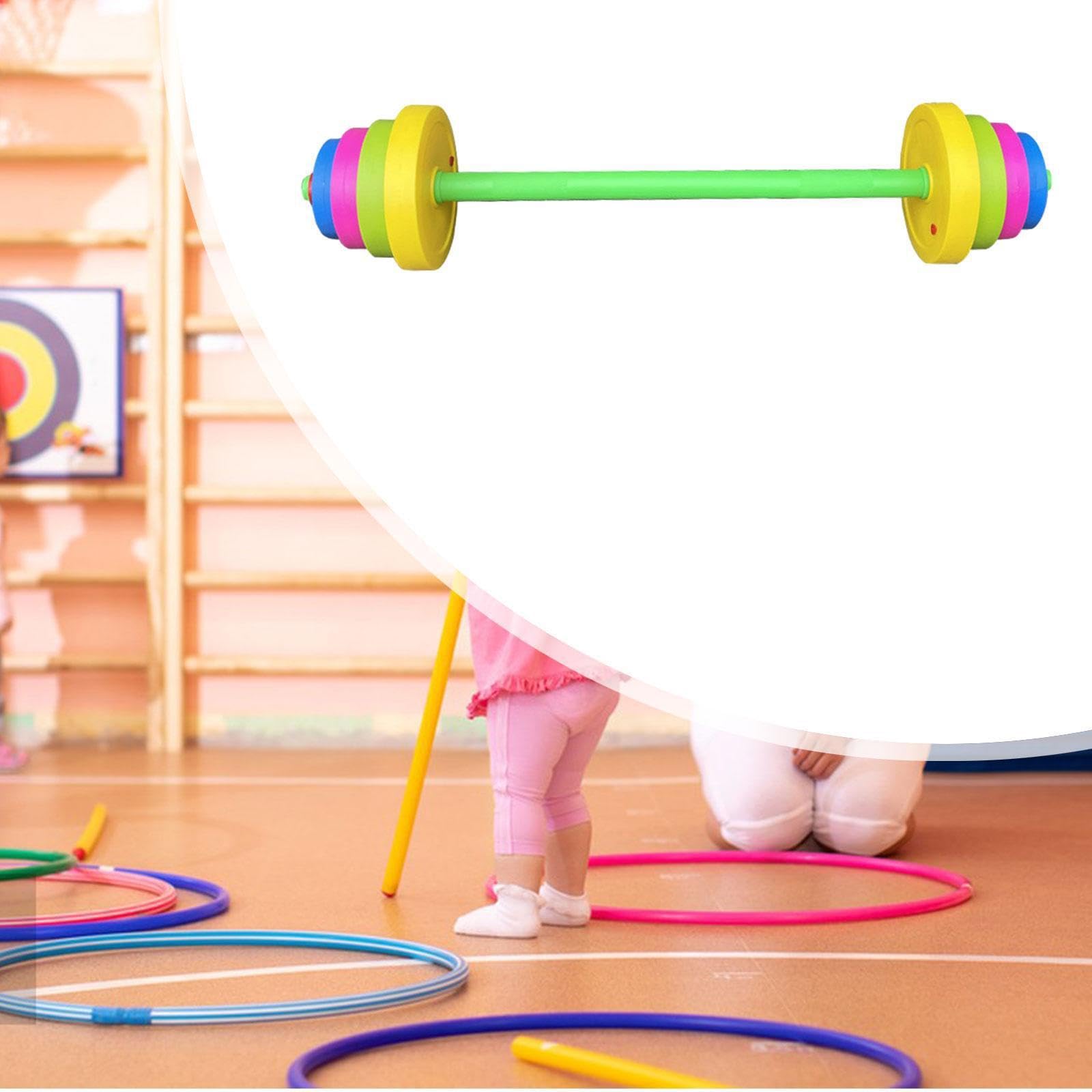 Set di pesi con manubri per ragazzi e ragazze, articoli da gioco colorati e sicuri, per introdurre i bambini piccoli all'allenamento della forza, Manico 49 cm