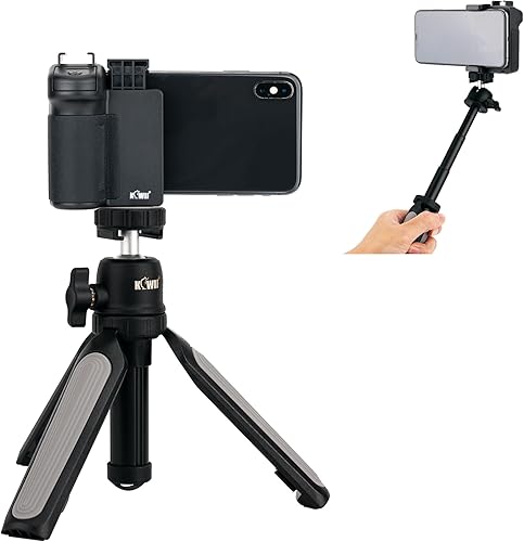 Soporte de trípode para teléfono celular, agarre para cámara con control remoto de obturador Bluetooth desmontable + extensión mini trípode Selfie