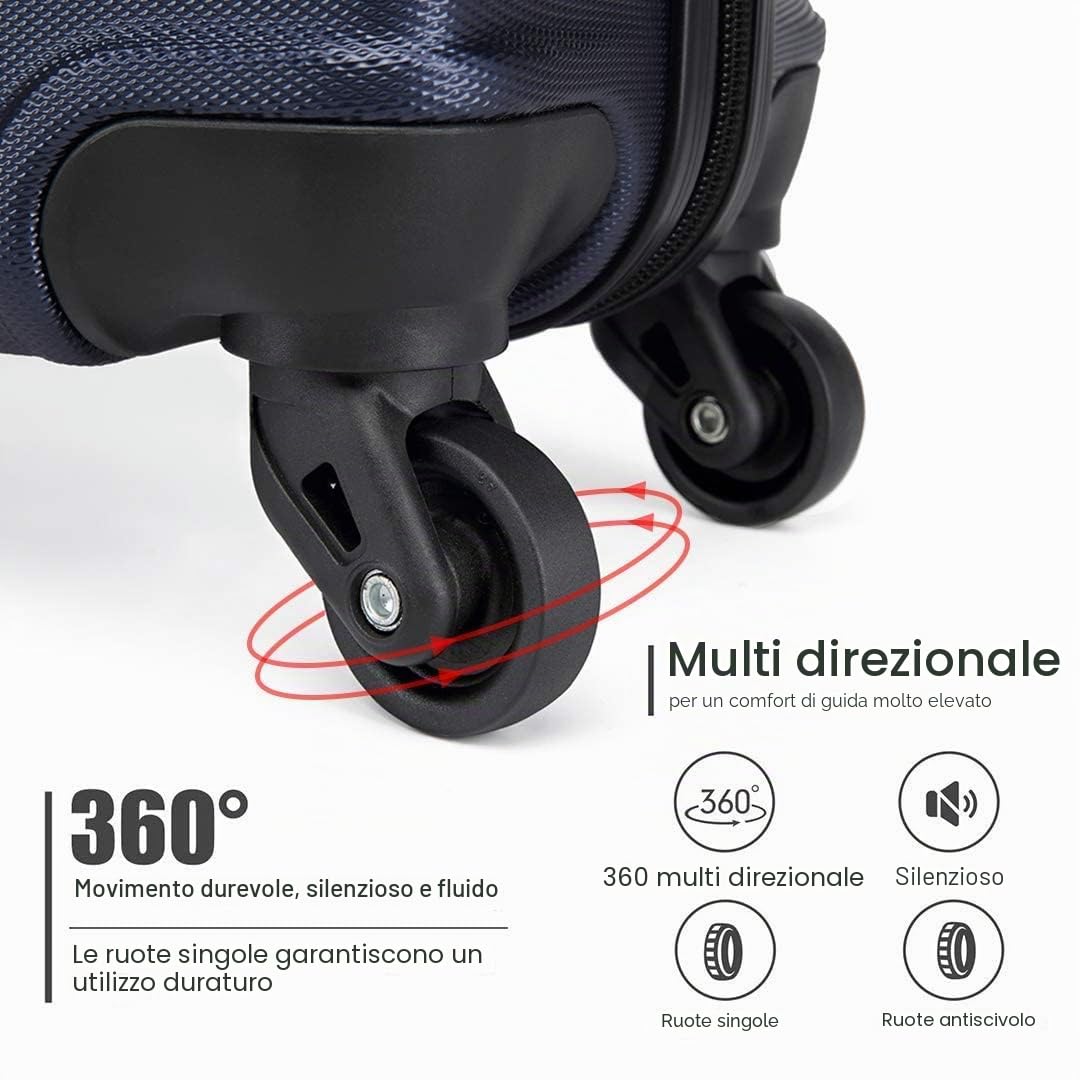 Kono Rigidi e Durata Valigia Alta Qualit ABS Valigie Trolley con 4 Ruote Rotanti e Lucchetto Combinazione Quadrante