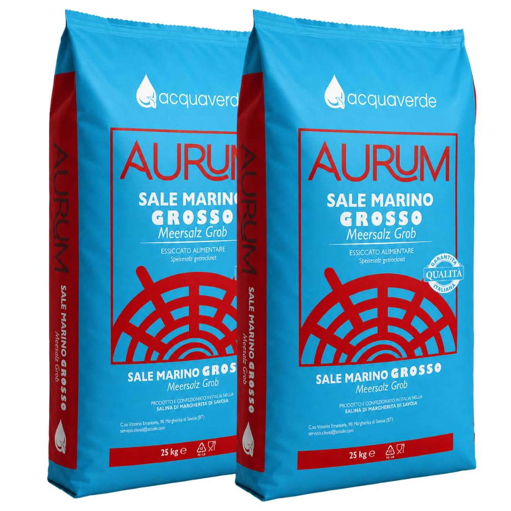 acquaverde AURUM | Sale Granulare Marino Puro al 99,9% per Piscina - 50 kg, Idoneo per Sistemi di Elettrolisi e per Purificare l'acqua delle Piscine - Qualità Premium MADE IN ITALY
