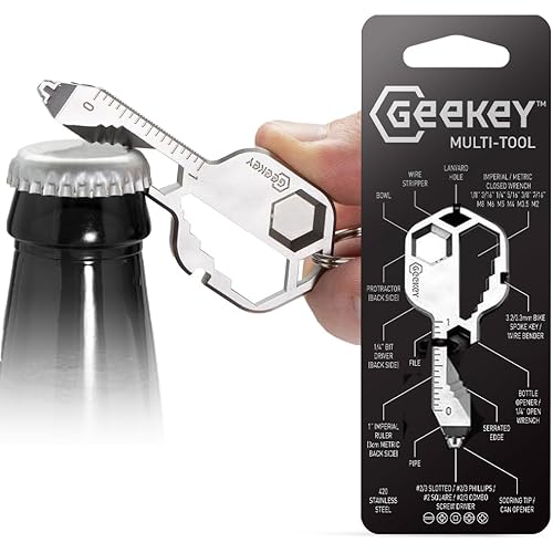 Geekey Keychain Multitool – EDC Tool with 16+ Functions | Small Bottle Opener keychain with Screwdriver, Wrench, and Box Cutter for Travel, Outdoor, and Everyday Use – TSA Safe