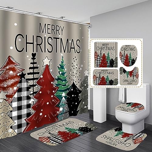 Red christmas shower curtain set