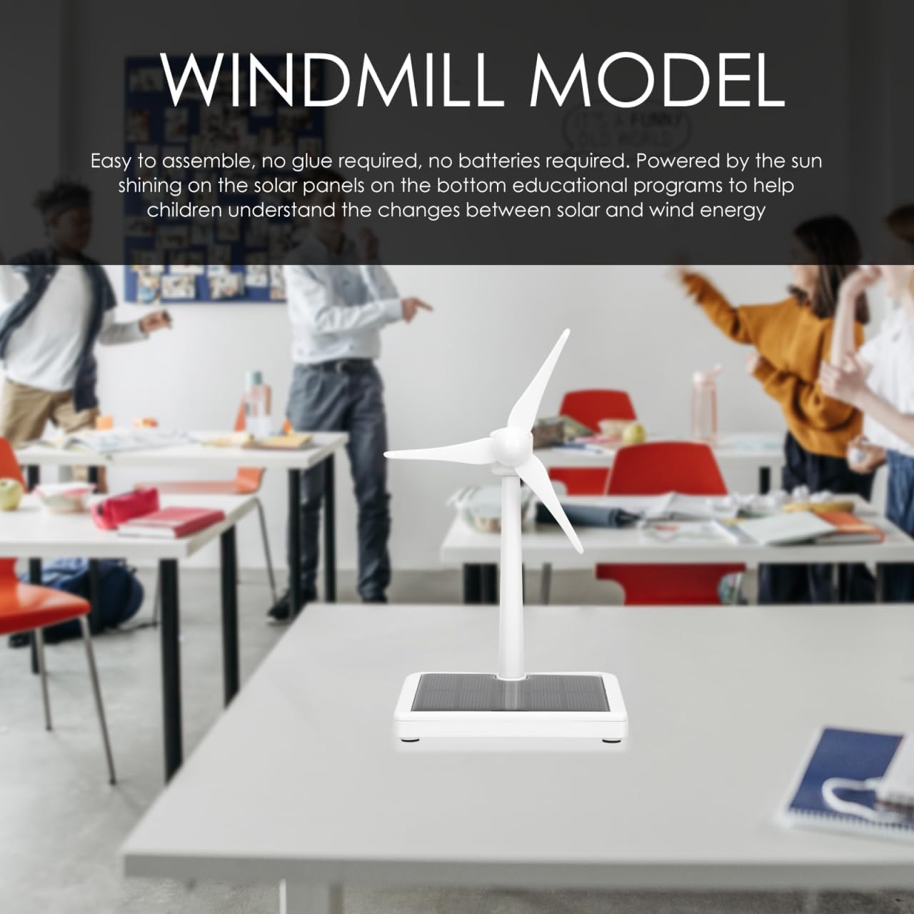 Kisangel Solar Windmill Model - Educational Solar Powered Wind Turbine Kit for Kids Easy Assembly Mini Wind Turbine for Science Experiments and Observational Learning