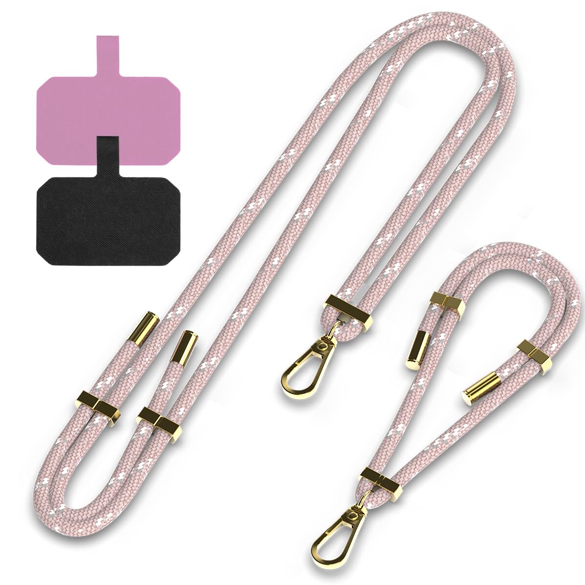 MAXCURYPhone Lanyard, 1× Adjustable Neck Strap,1× Wrist Strap, 2× Pads, Universal Crossbody Cell Phone Lanyards, Detachable Nylon Phone Lanyards Compatible with Most Smartphones (Pink)