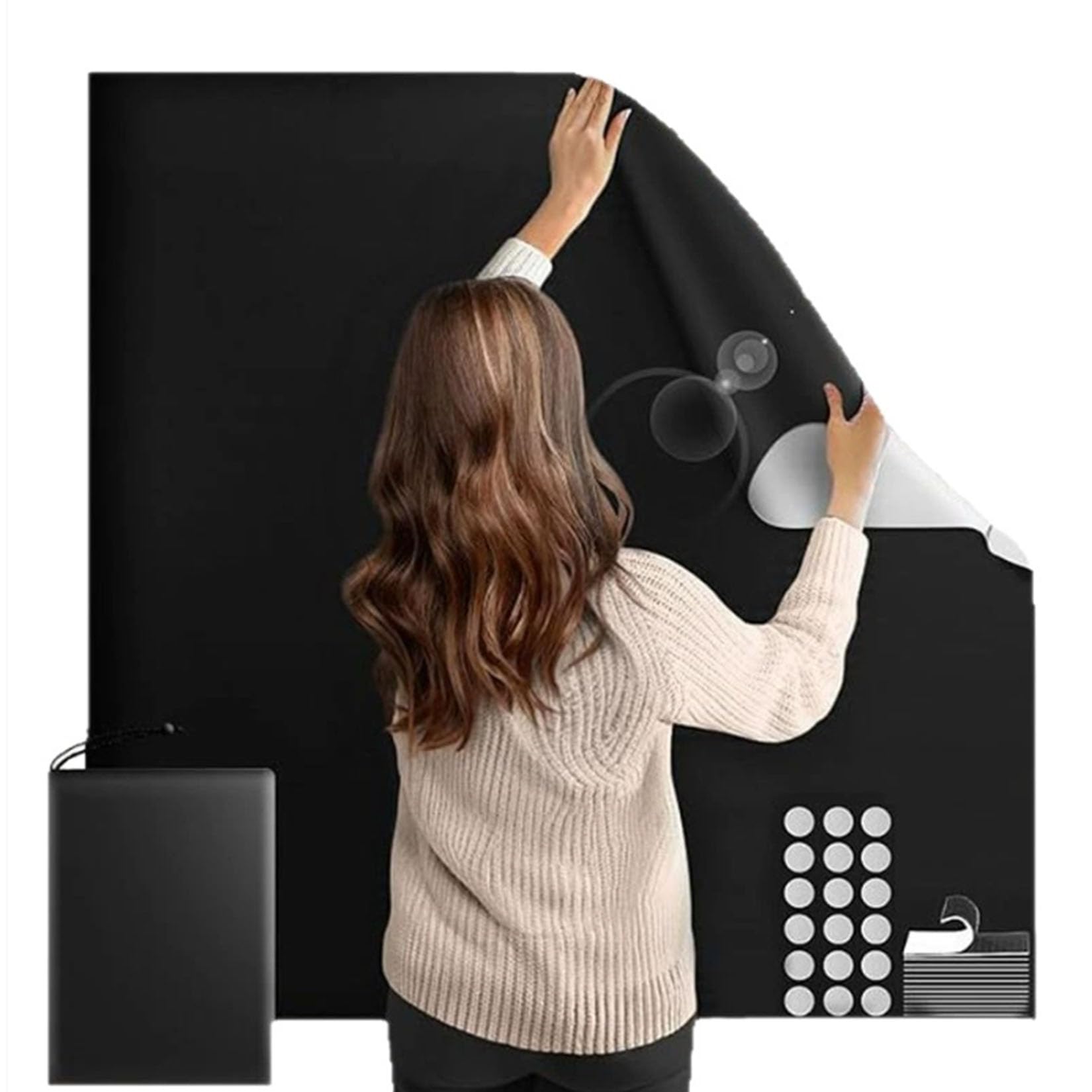 Temporary Blackout Blind,420D Oxford Fabric 100% Blackout Curtain,Stick on Blinds for Windows Fits Any Size Shape,for Bedroom Nursery Loft Travel RV Car