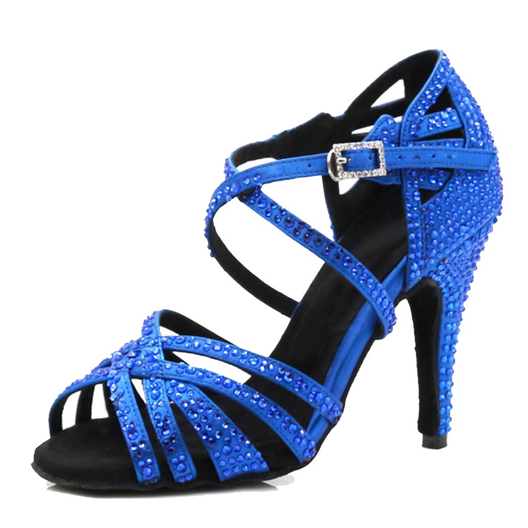 Sandalias de baile moderno latino con correa cruzada para mujer, con diamantes de imitación de tango social, bailes, Tacón marrón de 9 cm. — view 21