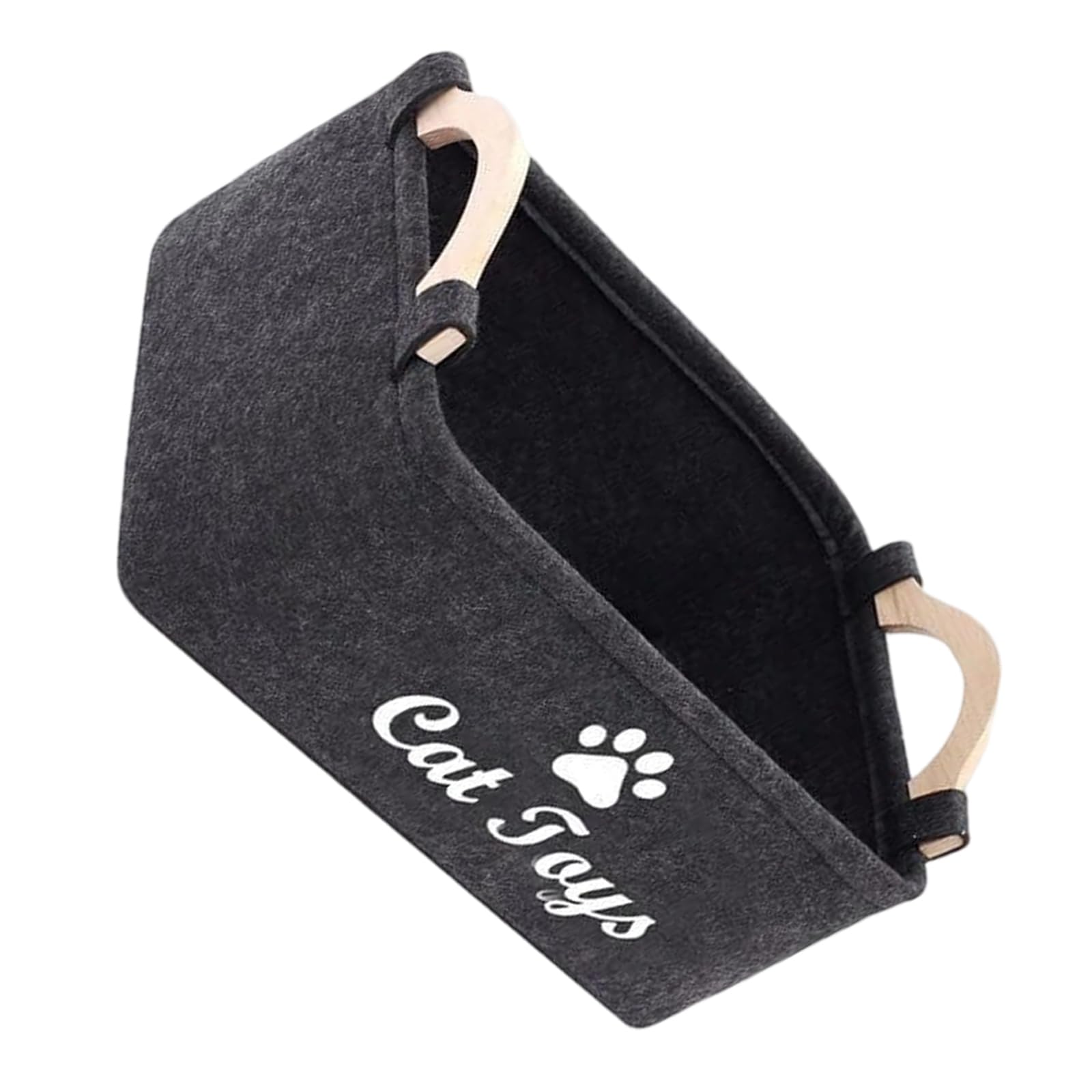 Shntig Wooden Handle Felt Storage Bin for Pet Toy Clothes and Household Items Laundry Storage Basket