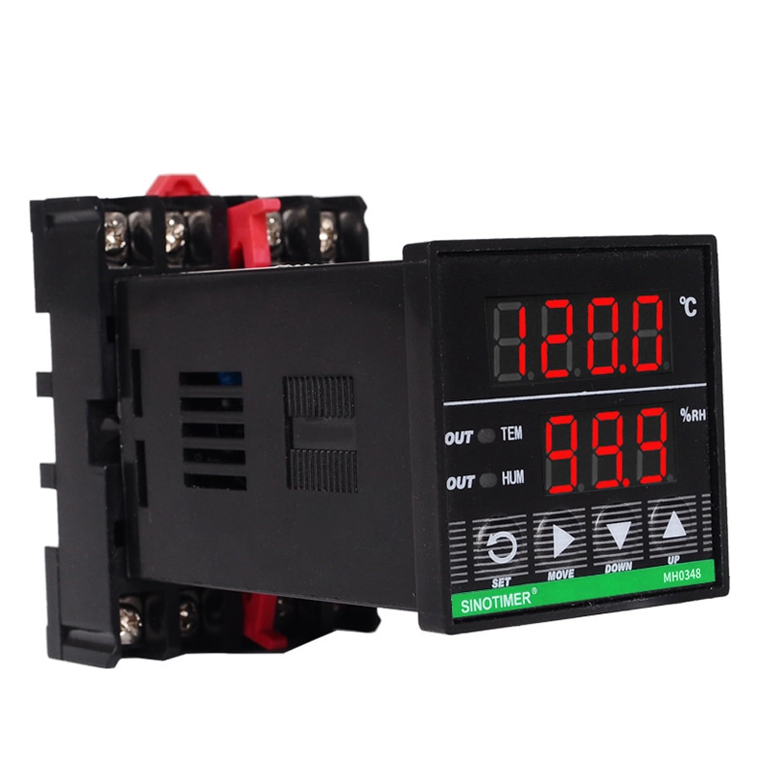 MH0348 Controlador de temperatura y humedad con pantalla digital inteligente montado en riel con sensor de temperatura y termostato medidor de humedad