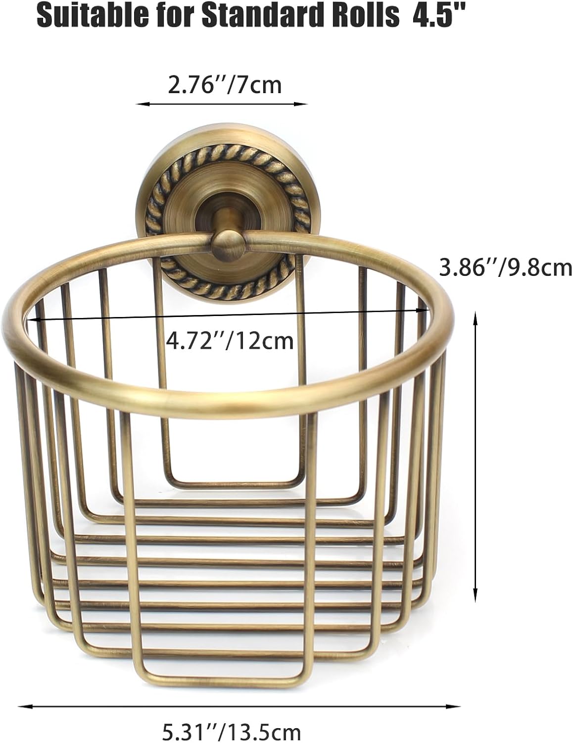 Vintage Toilet Paper Holder Wall Mount,Antique Brass Toilet Paper Holder,Roll Tissue Wire Basket Bathroom