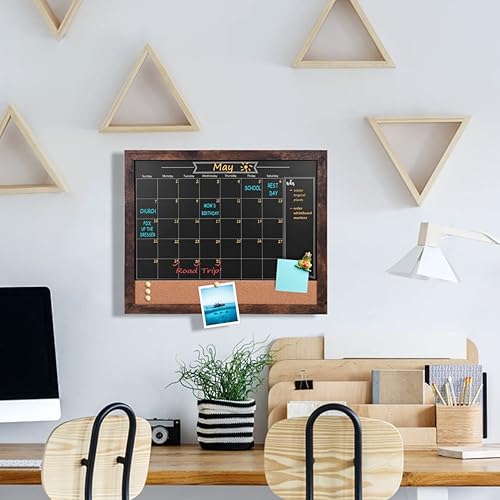 Miniatura 5 de Umtiti Pizarra combinada de calendario y tablón de anuncios. Marco de madera marrón de 13 x 17 pulgadas, pizarra magnética. Perfecto para oficina,