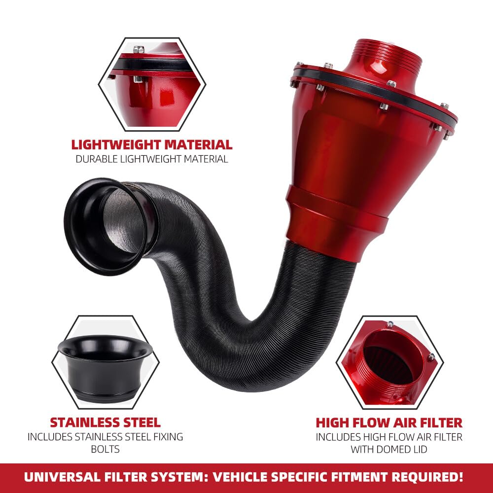 Sistema de admisión de aire frío universal de 70 mm, kit de filtro de aire rojo para coche