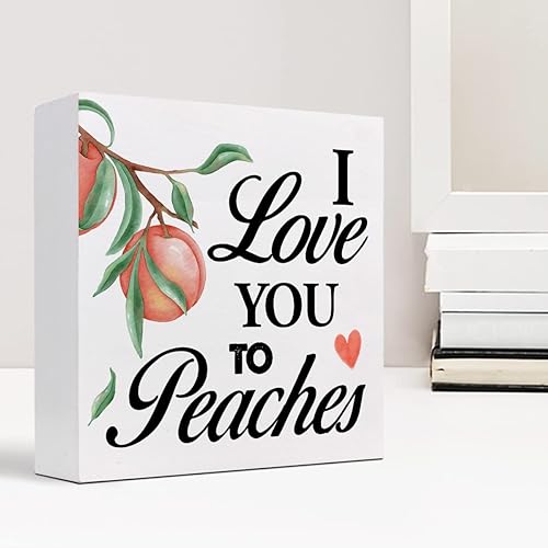 Miniatura 6 de z-crange Letrero de madera con texto en inglés "I Love You to Peaches" para decoración de escritorio, caja de madera rústica con frase de amor