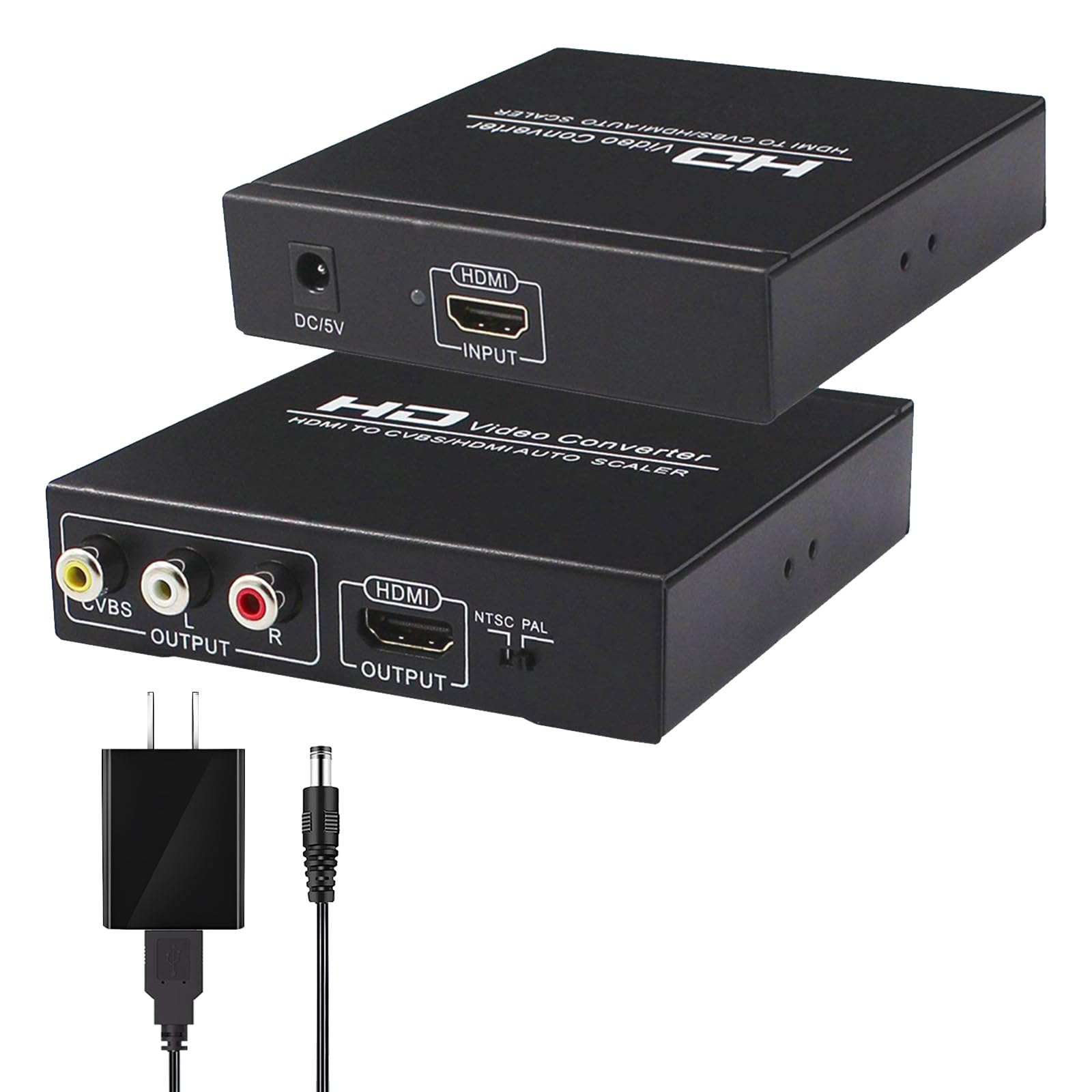 Wonlyus Convertitore da HDMI a HDMI e RCA, 1080P HDMI ad AV 3RCA CVBs video composito 3,5 mm adattatore audio AUX supporta PAL/NTSC per TV Stick PS3 PC Laptop XBOX HDTV DVD (nero