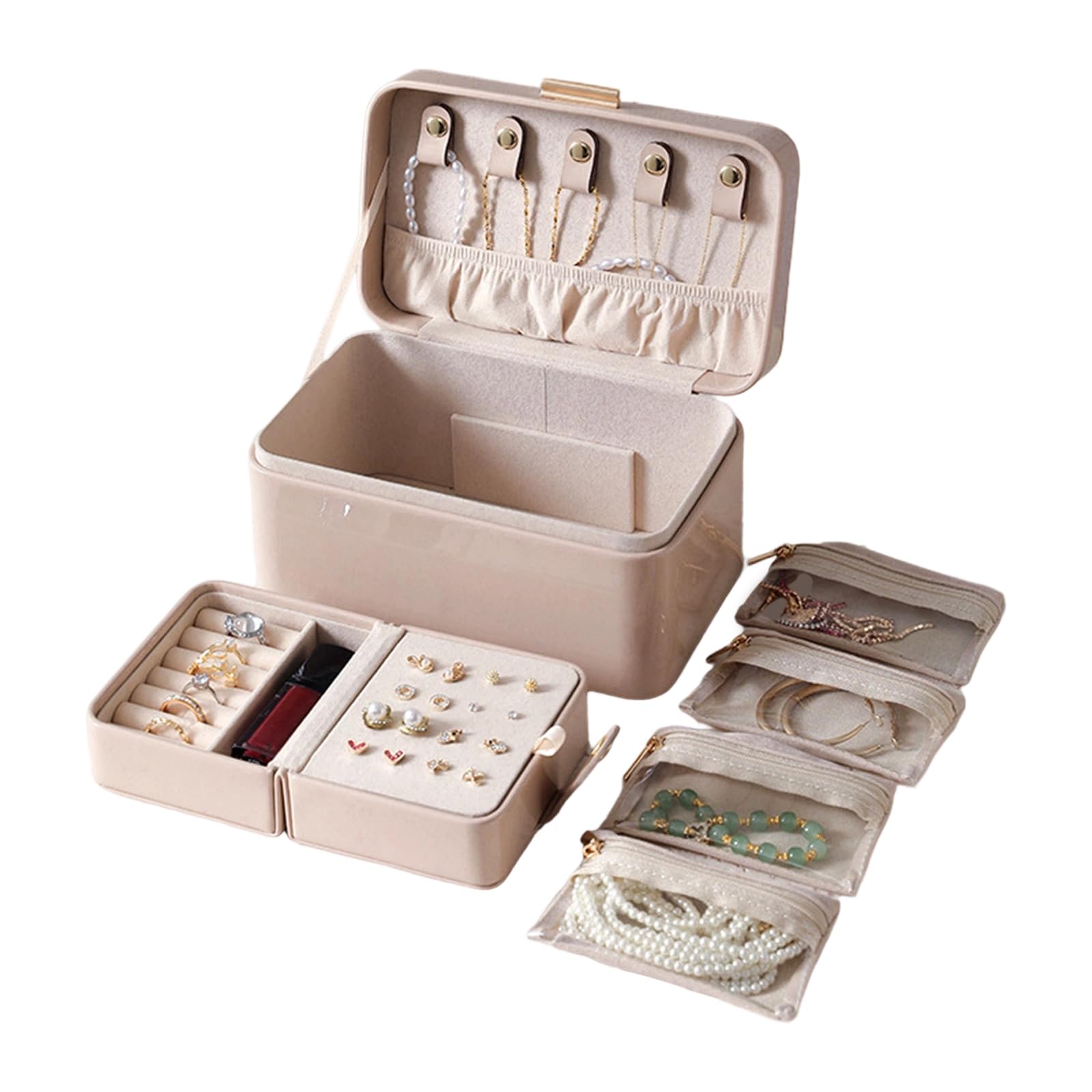 Compact Travel Jewelry Case, Layered Interior Jewelry Storage Box, Travel Case to Protect and Organize Necklaces, Earrings, Dividers, フリーサイズ