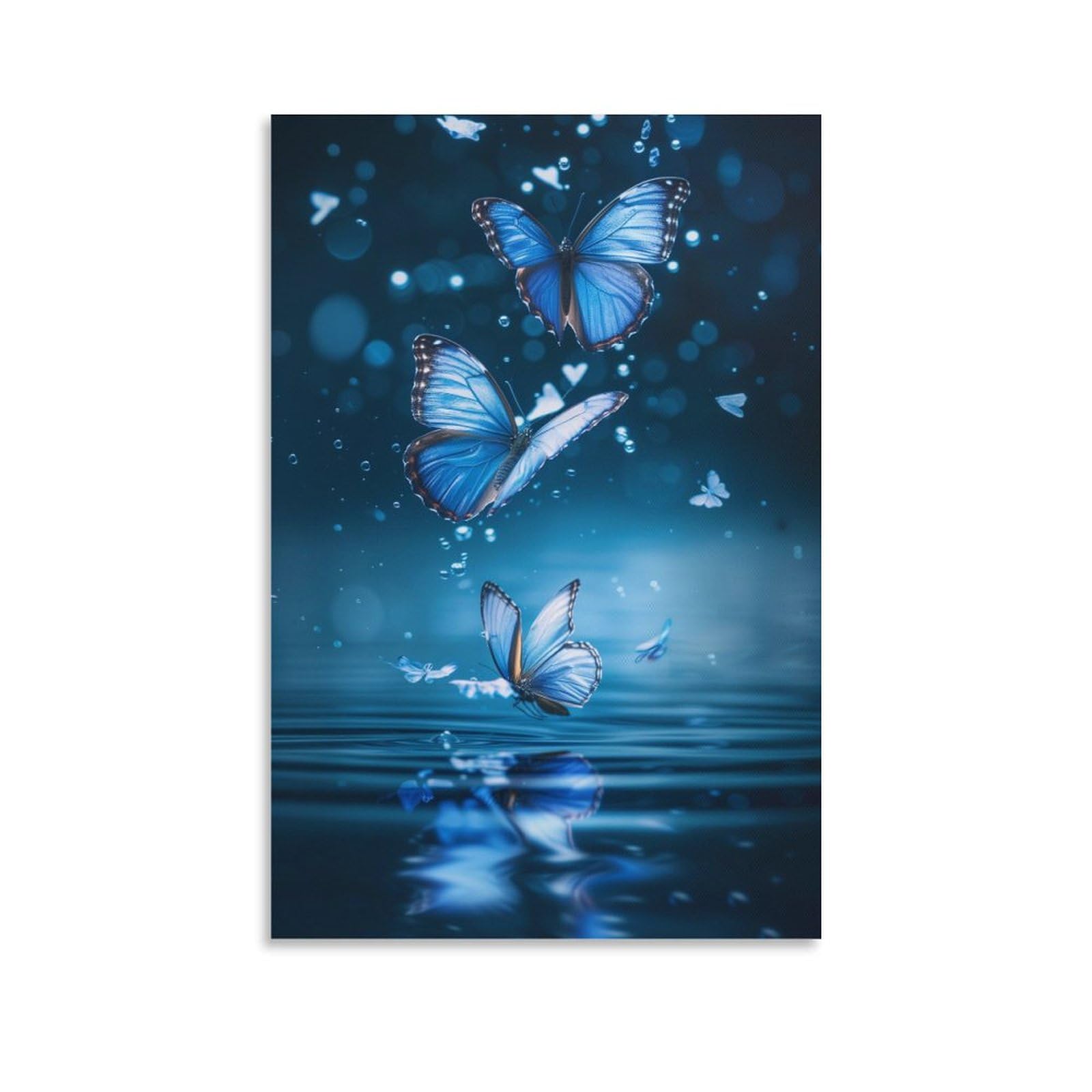 DHBANEIOK Blue Butterfly Canvas Wall Art Customised Personalised Photo on Canvas for Bedroom Room Picture Digitally Printed 20x30inch(50x75cm)