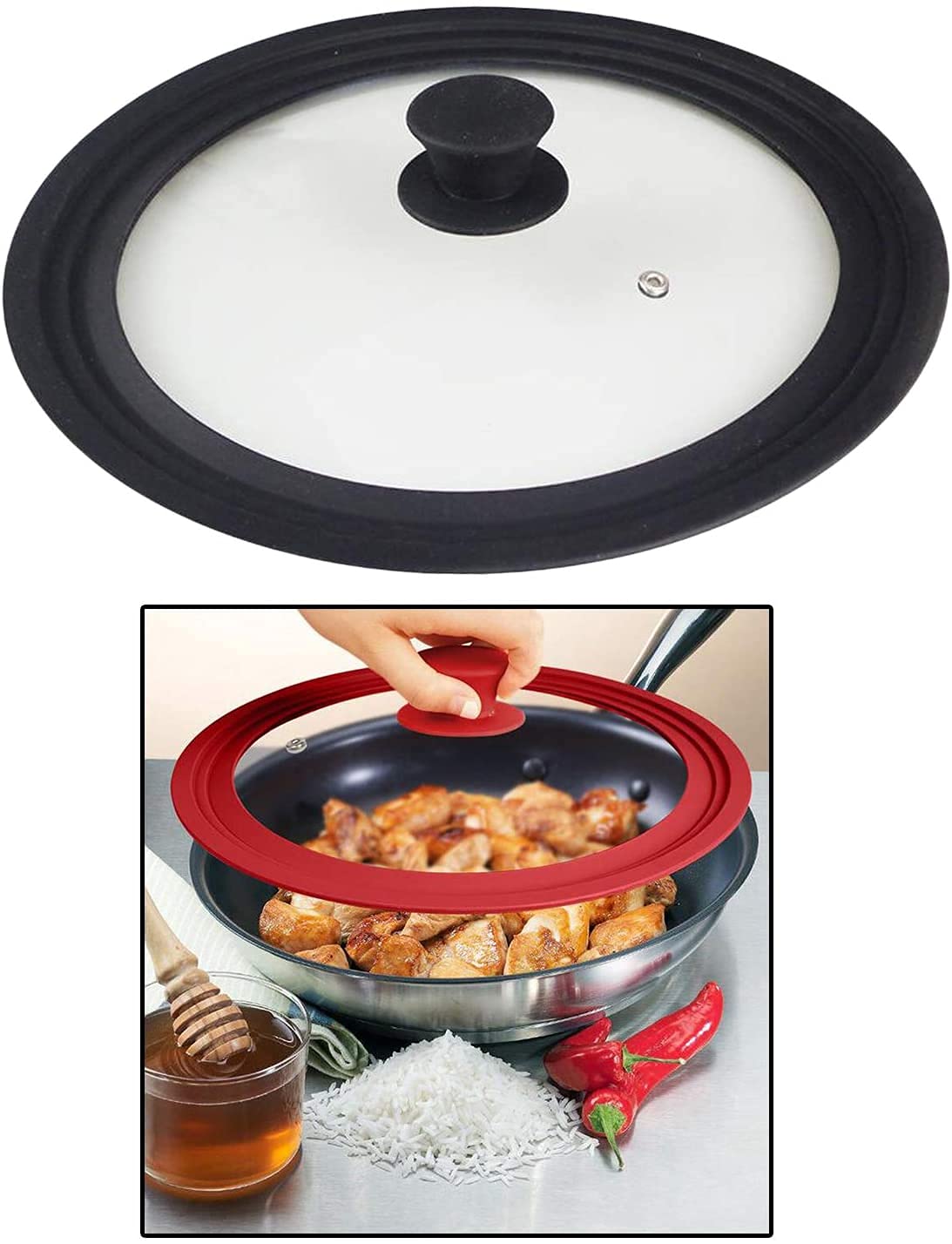 Couvercle Universel En Verre Trempé Et Silicone - 34cm, Gris, Pour Casseroles Et Poêles