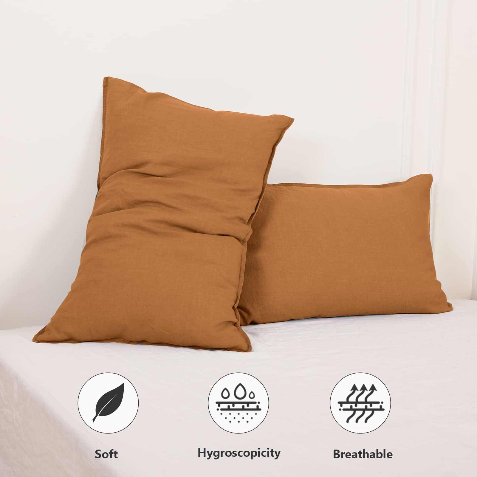 King Linens Fundas De Almohada 100% Lino Francés Con Bordado, Paquete De 2 Unidades, Lino Natural Lavado De Color Liso, Suave Y Transpirable, Lino, 20 X 30 Pulgadas