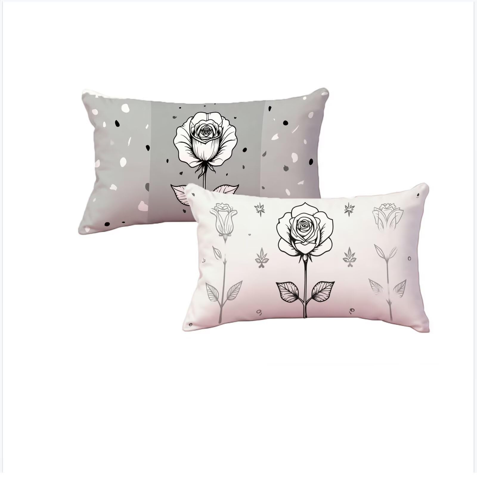 Housse de coussin 40x70 cm imperméable en lin gris pour canapé et balcon extérieur (Lot de 2)