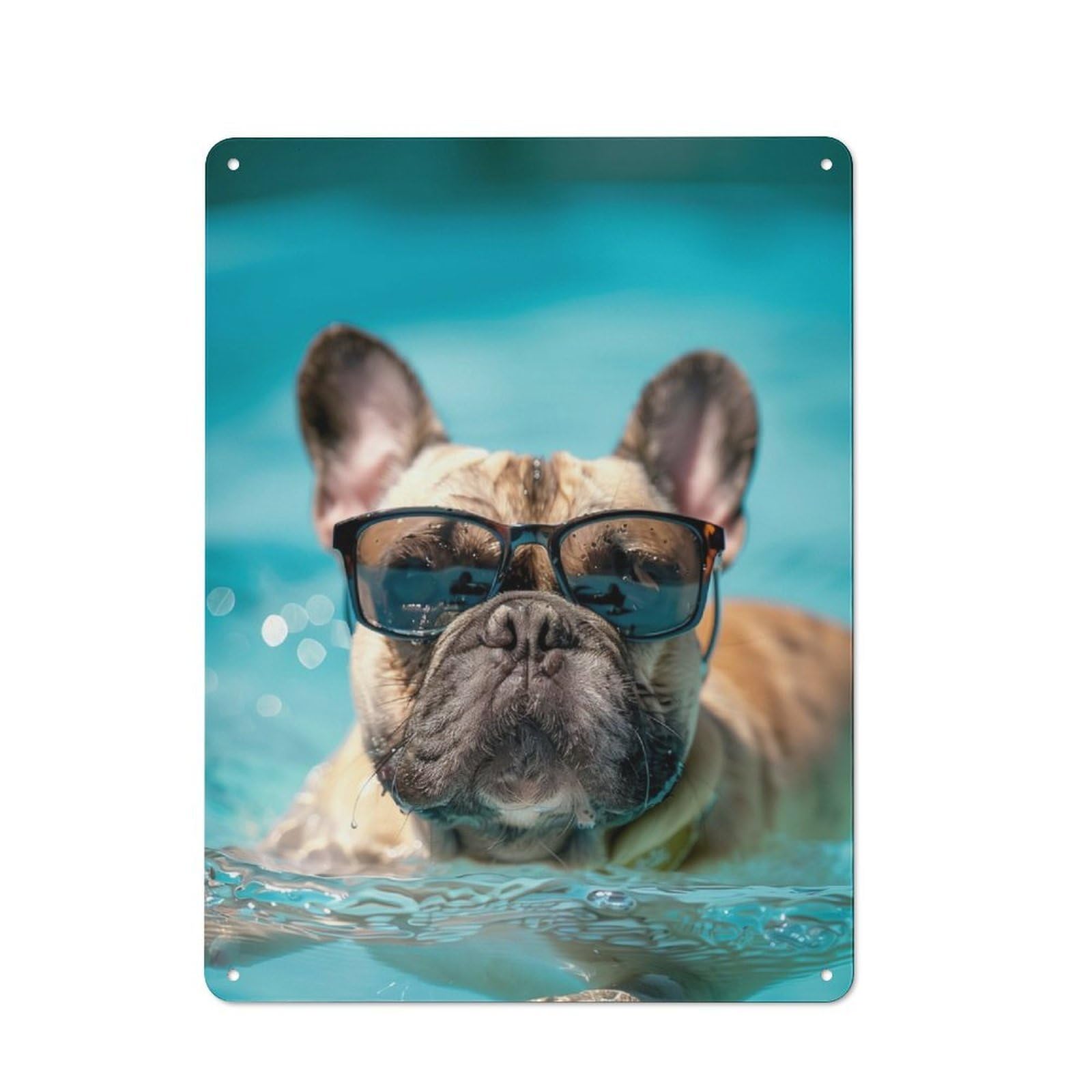 Junmoney French Bulldog Sunglasses Retro Metal Wall Sign 40X30cm With For Living Room Wall, Housewarming Wall Decor For People Furnishing Living Room