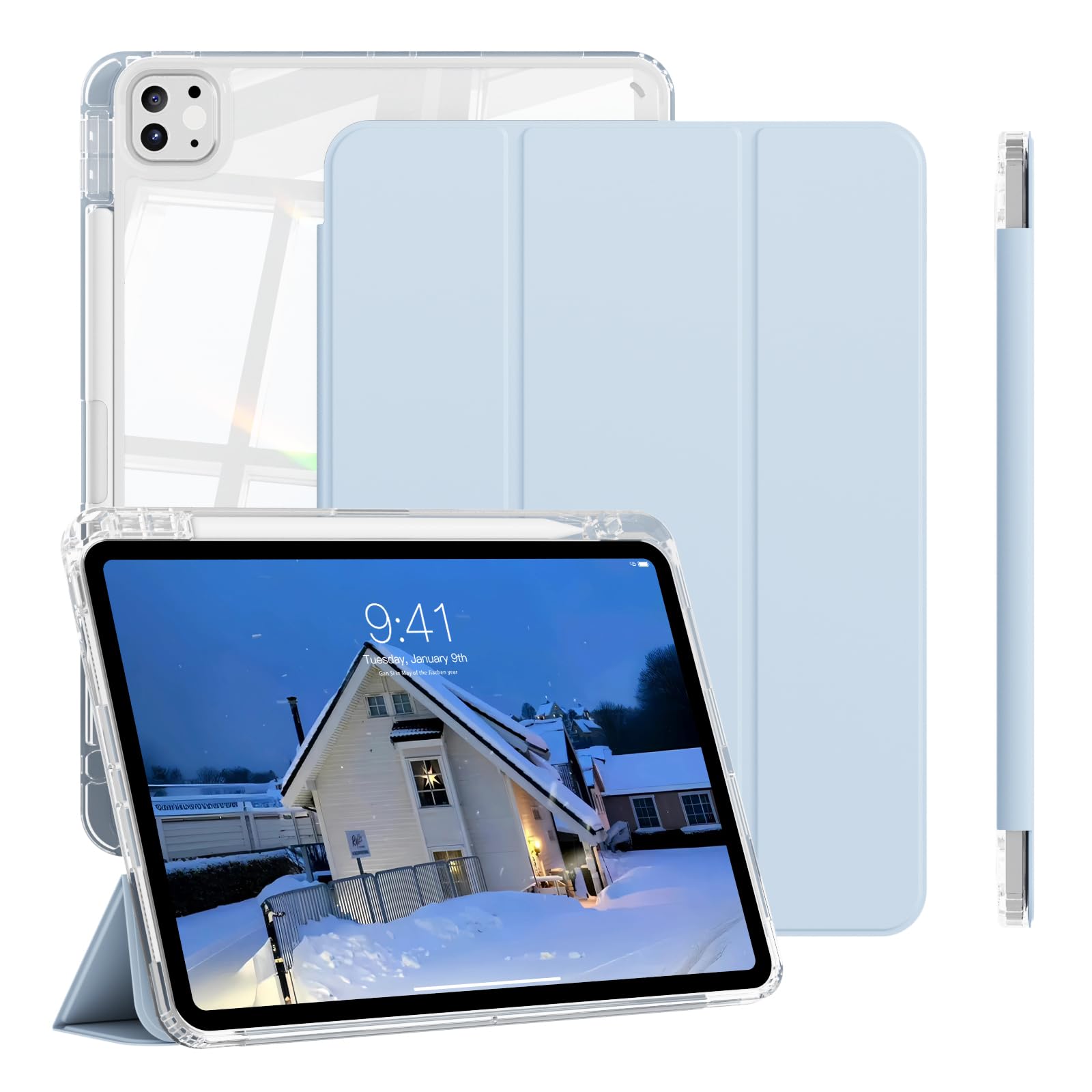 ZOPSGYU Case for iPad Pro 11 Inch 4th 2022, Pro 3rd/ 2nd Generation 2021/2020 with Pencil Holder, Shockproof Slim Cover with Clear Hard PC Back Shell
