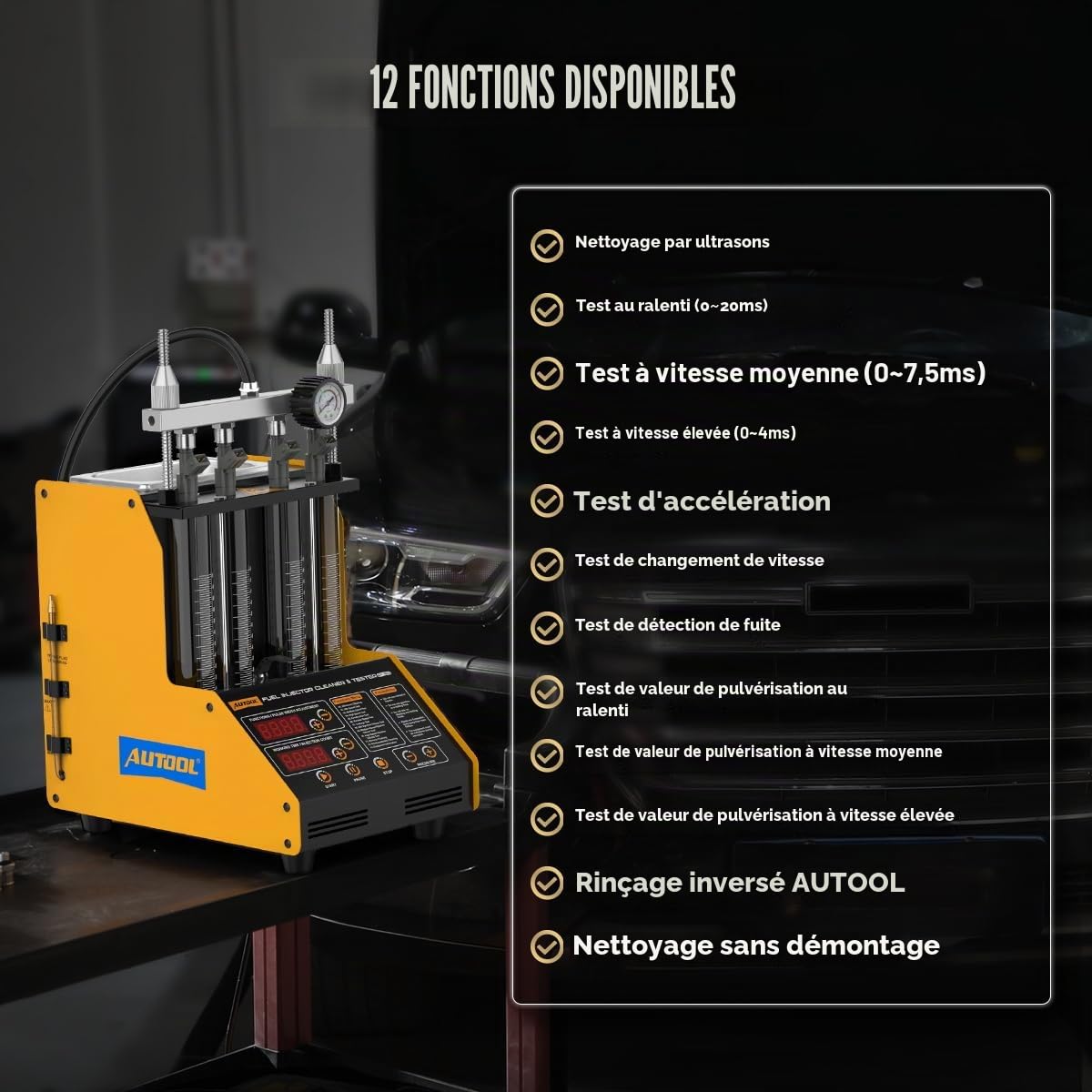 AUTOOL CT150 Machine de Nettoyage d'injecteur à Ultrasons de Voiture 220V, Nettoyeur Testeur Détecteur d'injecteur de Carburant Diesel Essence Moteur avec 4 Cylindres pour Automobile Moto (EU Plug)