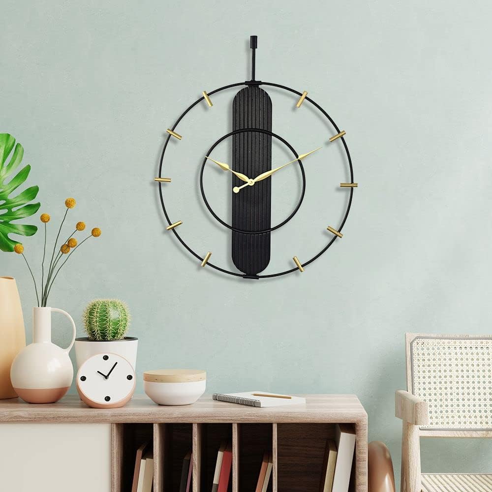 Wakefit Groov Iron Analog Round Wall Clock (48.2 X 50.8 X 10 cm, Gold Black)