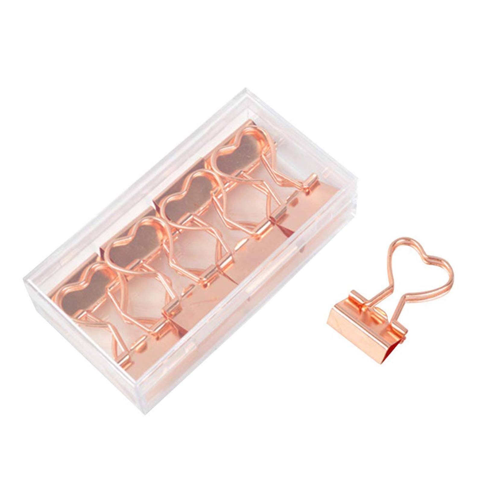 Supfoxer Rose Gold Heart Shaped Binder Clips (12 Pcs, 0.74" Foldback Clips) in Acrylic Crystal Box