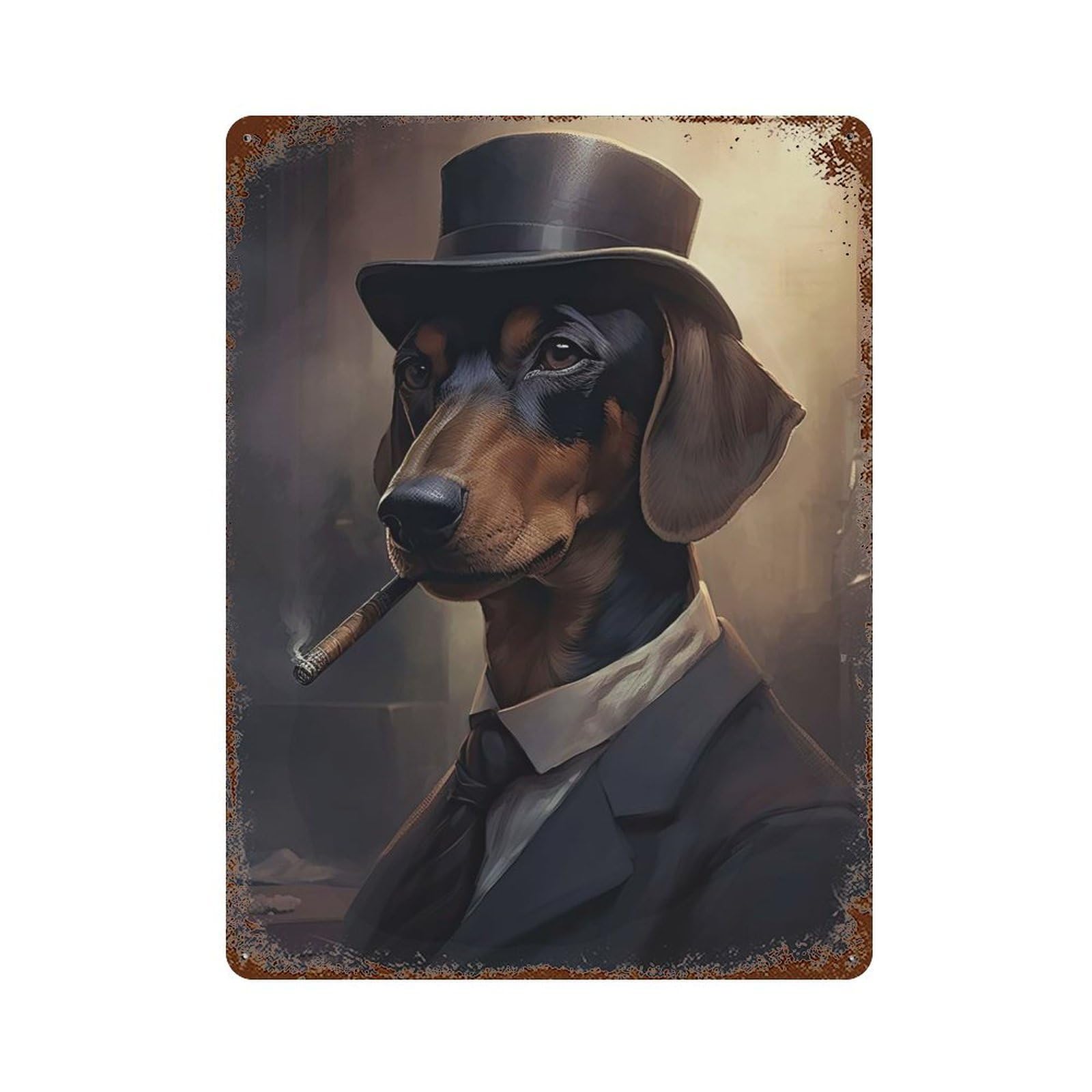 Dachshund The Gangster Weathered Tin Sign 15.7"x11.8", Shabby Chic Decor for Garage, Pub Or Kitchen