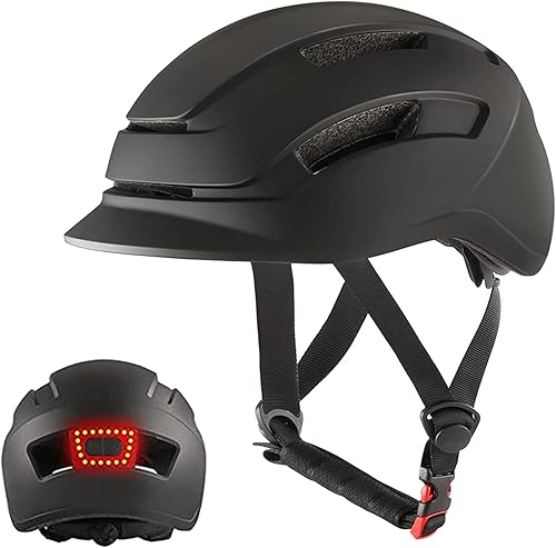 Casco de bicicleta para hombres, mujeres y adultos con luz trasera LED, casco de ciclismo ajustable para viajes urbanos de montaña y carretera