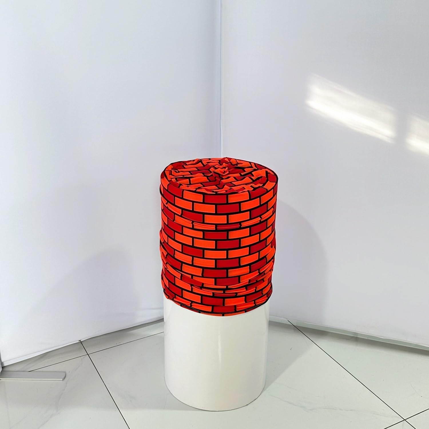 NIVIUS Photo Baby Birthday Party Red Brick Wall Pattern Spandex Elastic Pedestal Cylinder Cover, 14x30 inch Game Party Decoration Props. image 3