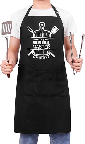 Miniatura 5 de Mens BBQ Apron with Pockets, Funny Cooking Chefs Aprons for Men, Grill Waterproof Kitchen Apron for Father Dad Gifts