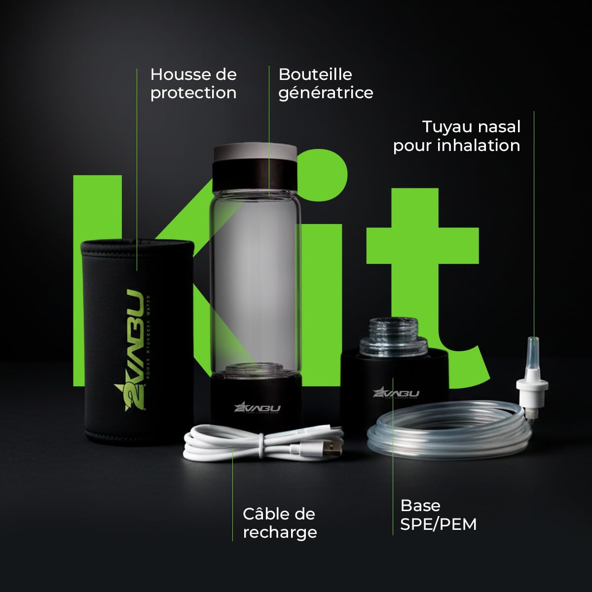 Molecular Sport - Bouteille d’Eau Hydrogénée - Jusqu’à 1400 PPB d’Hydrogène Moléculaire - Technologie SPE & PEM – 400 ml – Housse Protectrice Incluse