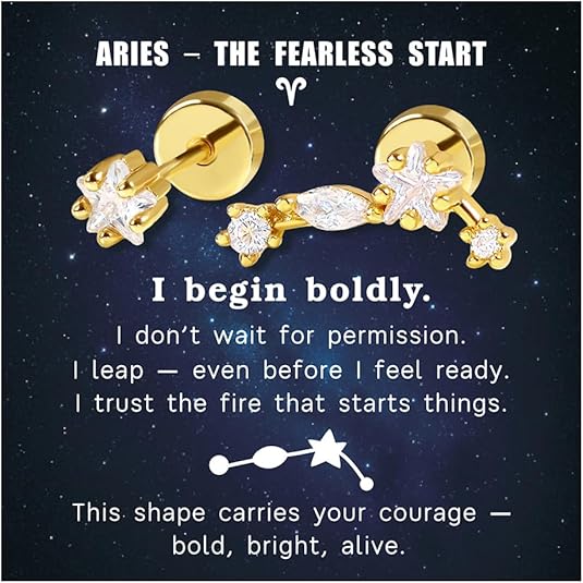 Zodiac Constellation Flat Back Stud Earrings – 14K Gold Plated Surgical Steel Studs with CZ, Dainty Screw Back Earrings for Women, Stainless Steel Flatback Stud Set Inspired Horoscope Jewelry Gifts