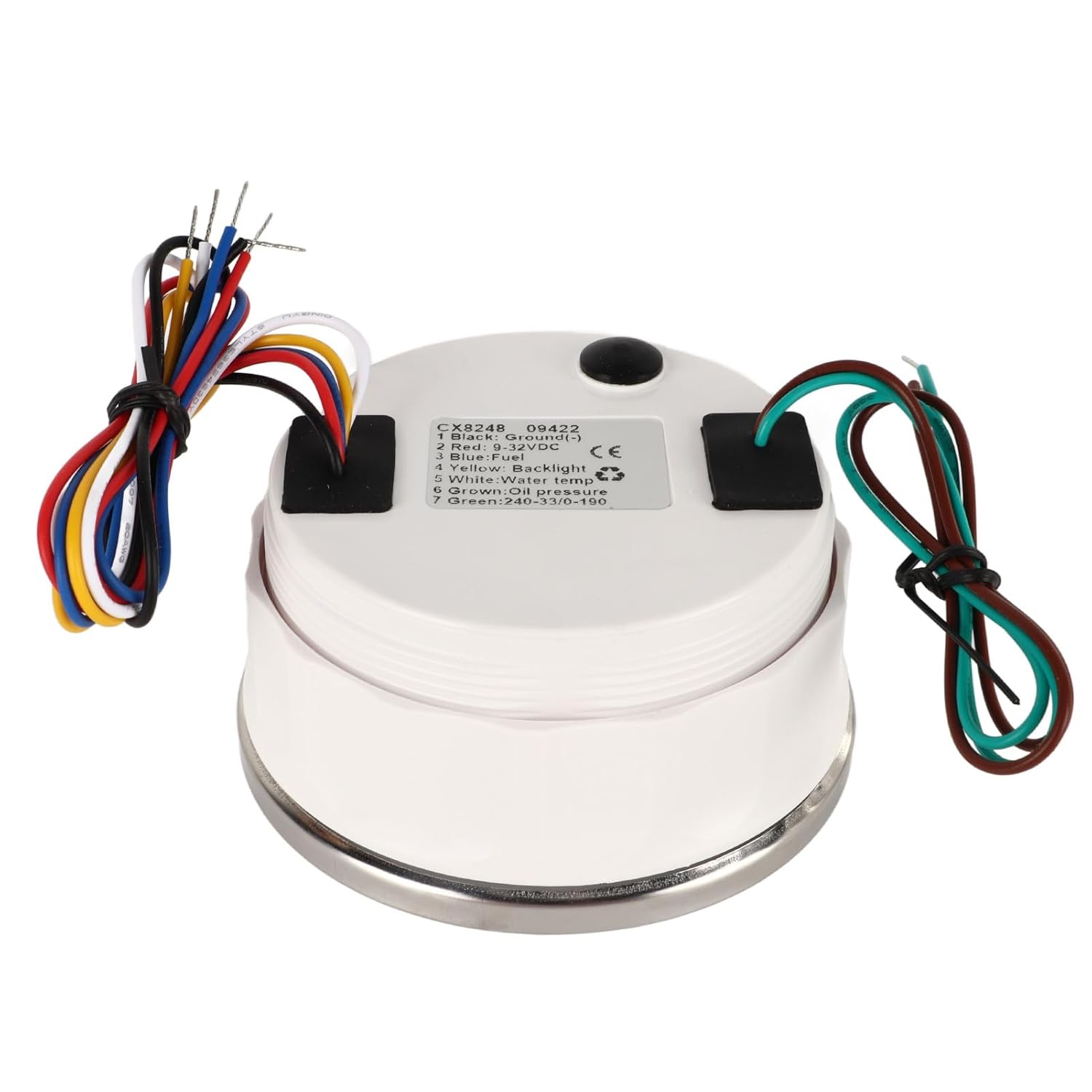 4 - in - 1 85mm Gauge | Oil Level/Pressure/Water Temp/Volt Meter | DC 9-32V for Car, RV, Boat, Motorcycle | Stainless Steel Water Protection Panel (White °F/PSI)