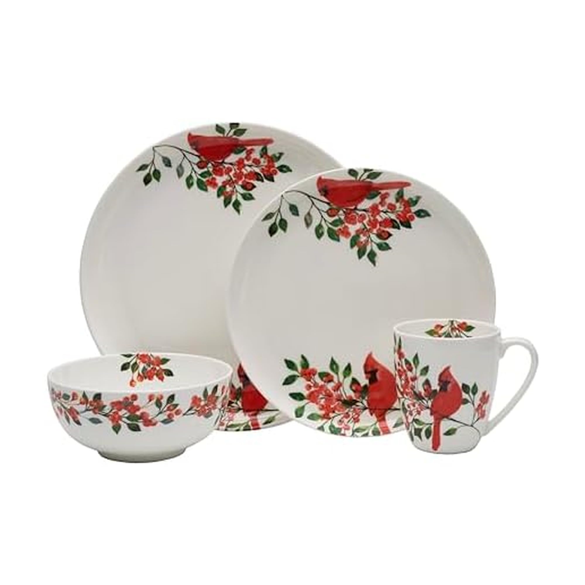 Mikasa Cardinal Leaves Holiday Bone China - Vajilla ligera resistente a las astillas, servicio para 4 personas