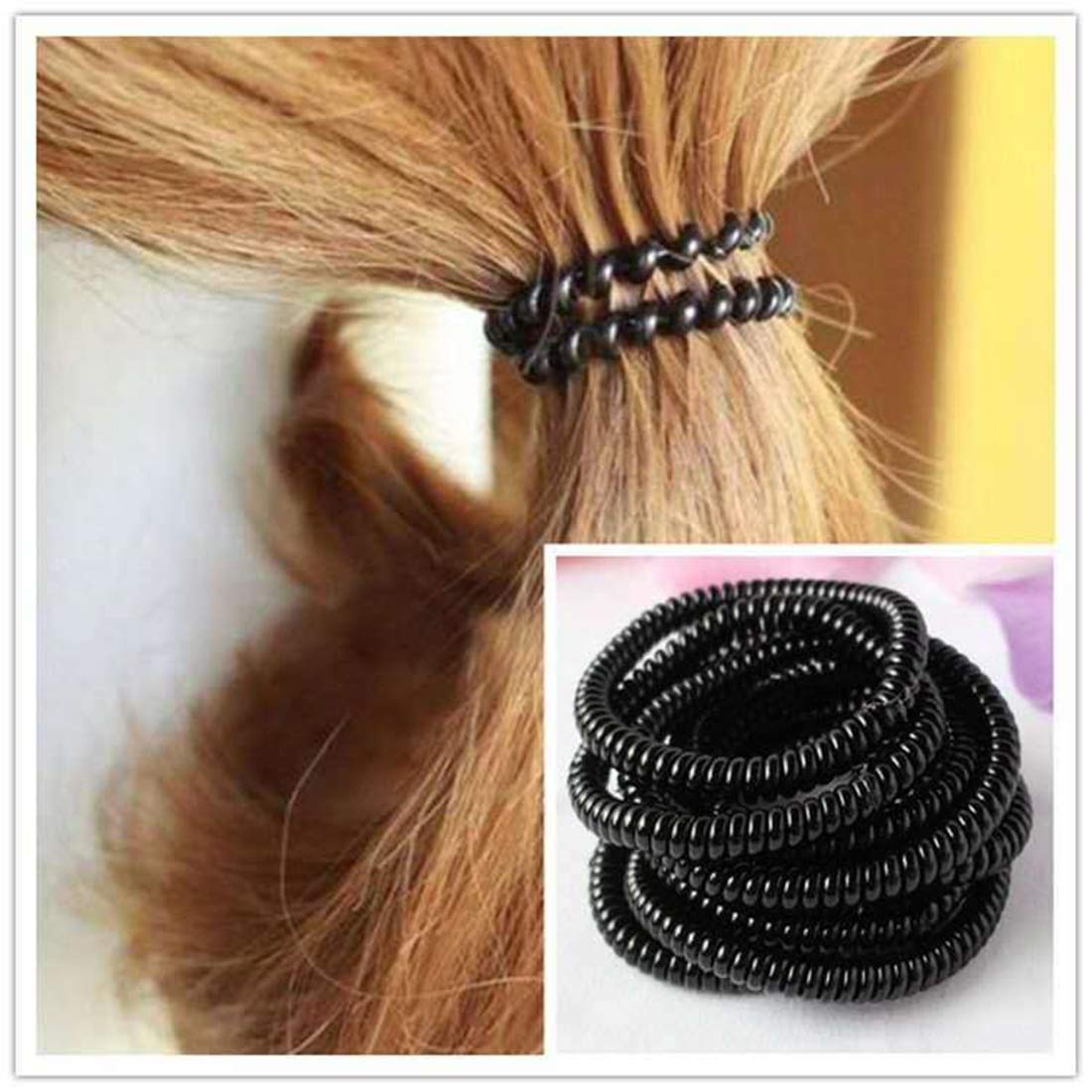 100 lazos para el pelo en espiral, lazos para el cabello sin arrugas, lazos para el pelo, lazos elásticos para el pelo, color negro, para mujeres y niñas