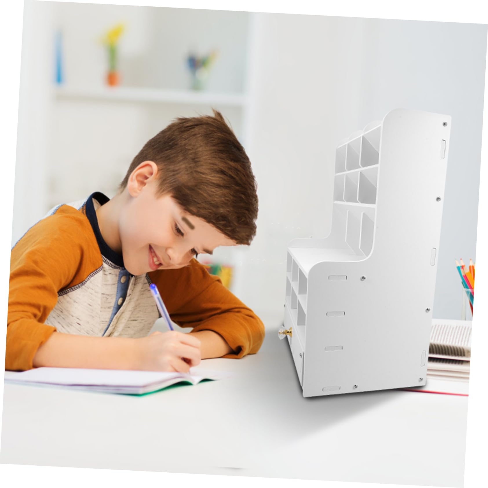 Portapenne da Scrivania a Cassetti, Grande Capienza, Bianco | Pvc e Pannello in Legno Plastico, Scomparti Multipli, Struttura Semplice, per Desktop e Studio