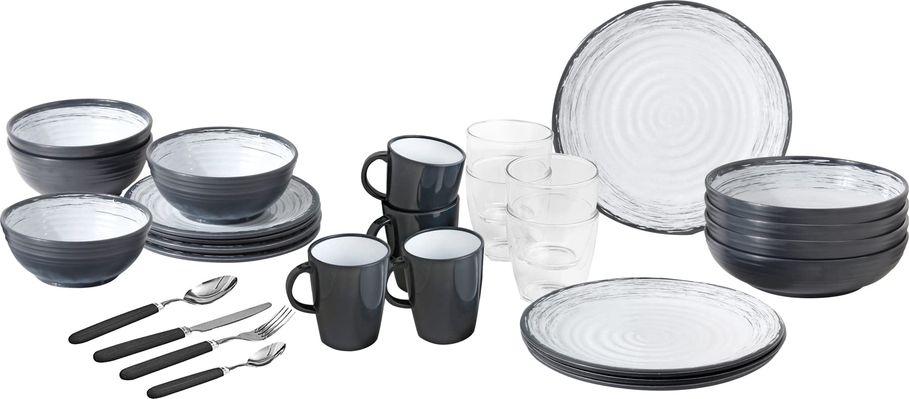 Brunner 0830150N.C3S Set Teller, Becher, Schalen, Becher aus Melamin, bruchsicher, Stonetouch, 40 Stück, all Inclusive VIP Granada