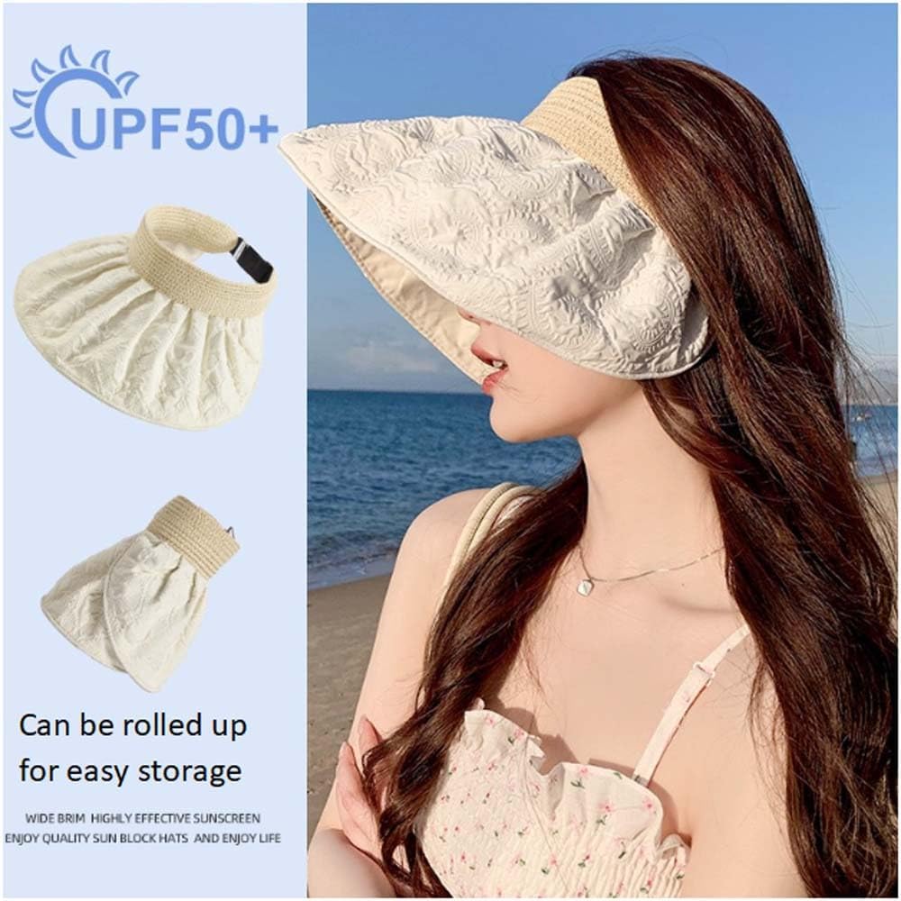 Sun Visor Hats for Women Wide Brim Straw Ponytail Summer Beach Hat UV UPF50+ Packable Foldable Travel,Outdoor Sport - Image 6