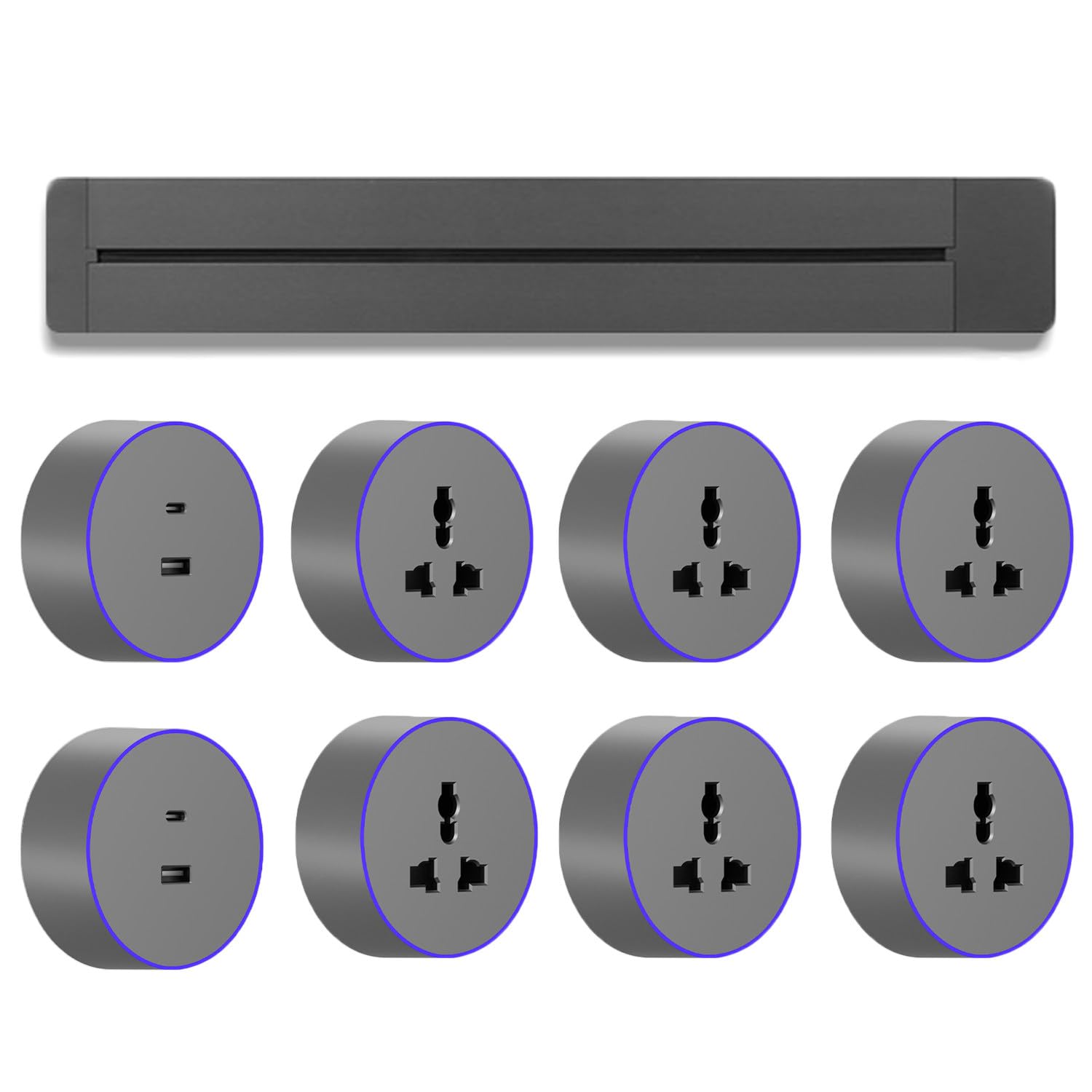 8000w Track Socket with 2200w Ad-Apter,50/60/80/100cm Wall-Mounted Power Slide Rail Wiring Board,Rotating Plug Charging,Anti-Electric Shock,for Home,Restaurant,Office Grey-100cm
