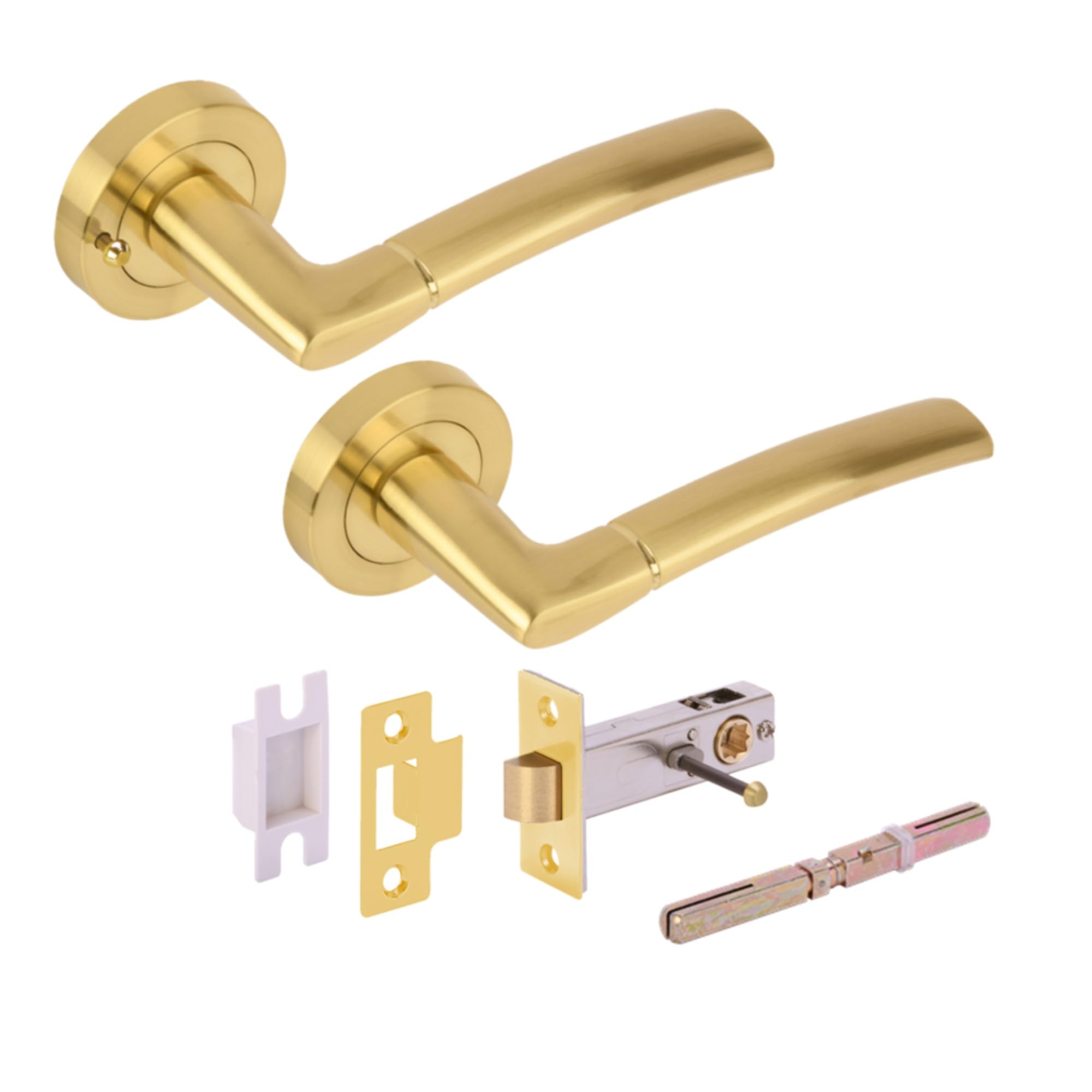 Hunta HANDLEZONEยฎ Neemo Privacy Lever On Round Rose Door Handles, with Privacy Latch, for Bathroom, Toilet, WC Doors, 1 Set - Brushed Brass