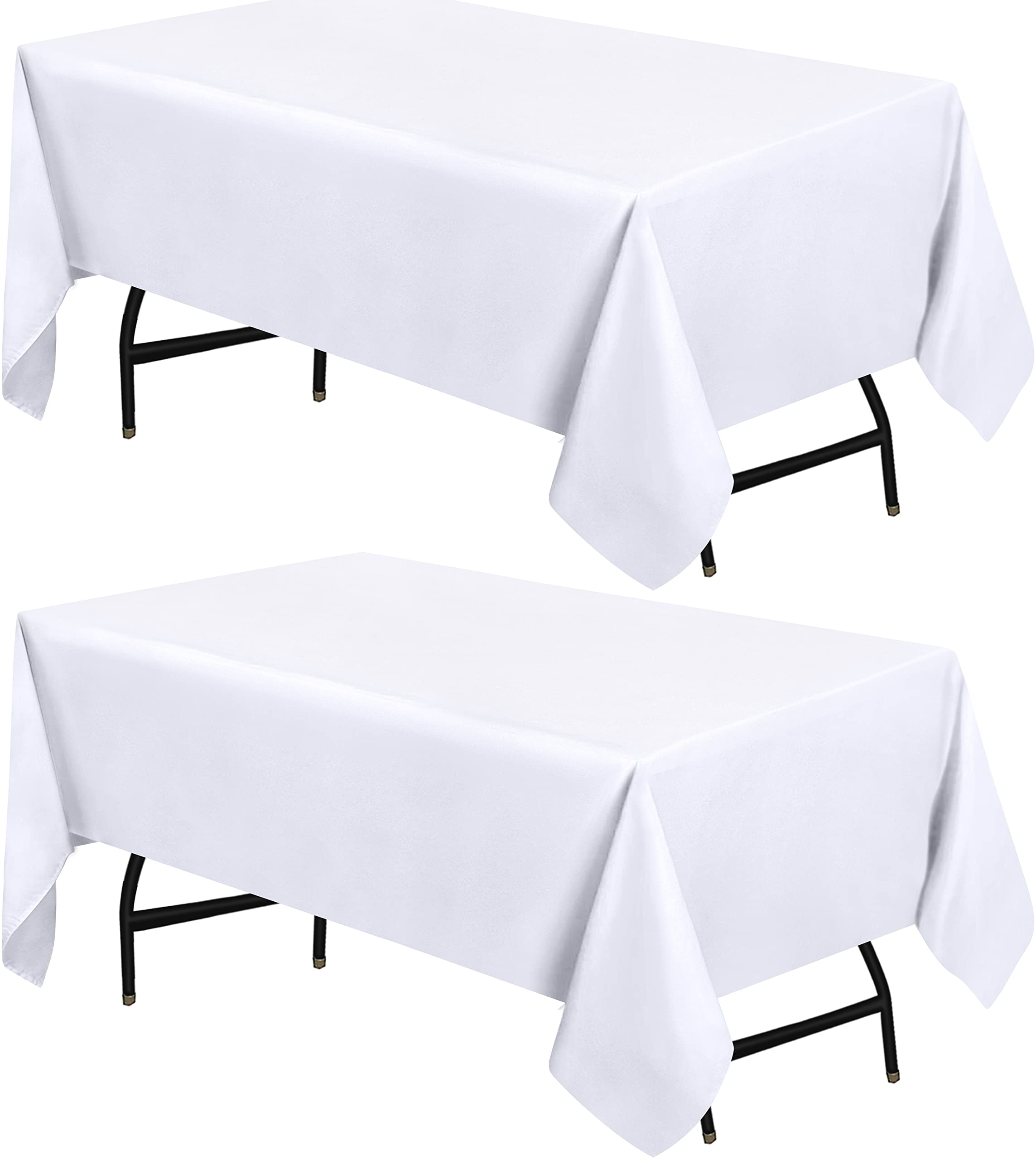 utopia kitchen 2 pack 4 foot rectangle table cloth [60x84 inches, white] stain and wrinkle resistant tablecloth washable polyester cover for dining, buffet parties, picnic and weddings