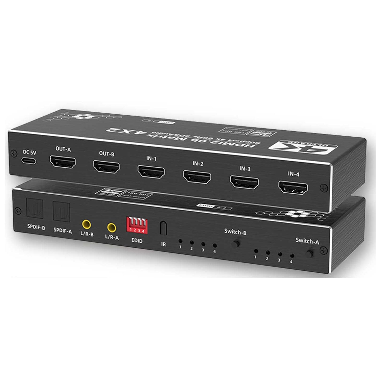 Matriz Divisora ​​de Audio HDMI, Conmutador De Distribución De Ultra Alta Definición 4K, Cuatro Entradas Y Dos Salidas, Divisor De 3 Vías De Vídeo con Concentrador De Expansión