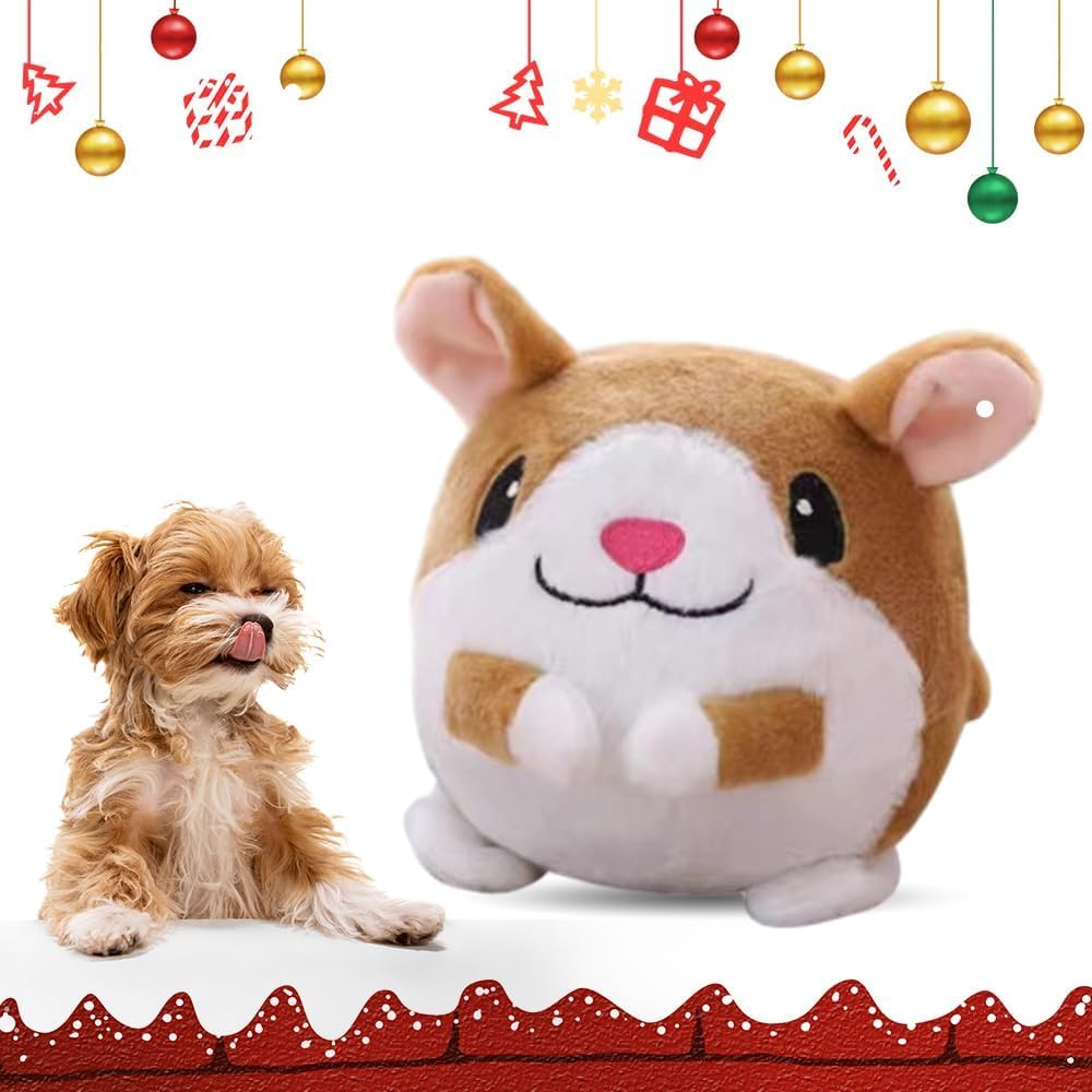 Gahwa Active Moving Pet Plush Toy, Interactive Dog Toys Pet Bouncing Balls, USB Rechargeable Interactive Washable Cartoon Pig Plush Sound Electronic Dog Toy, Small Cute Squeaky Dog Toy (Hamster)